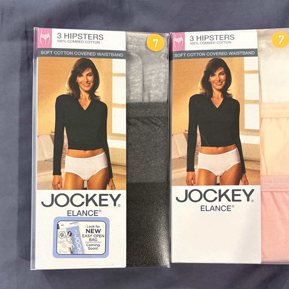 Jockey Elance Hipsters 3-Pack: pack 1:peach, pink, white. Pack2: grays, black